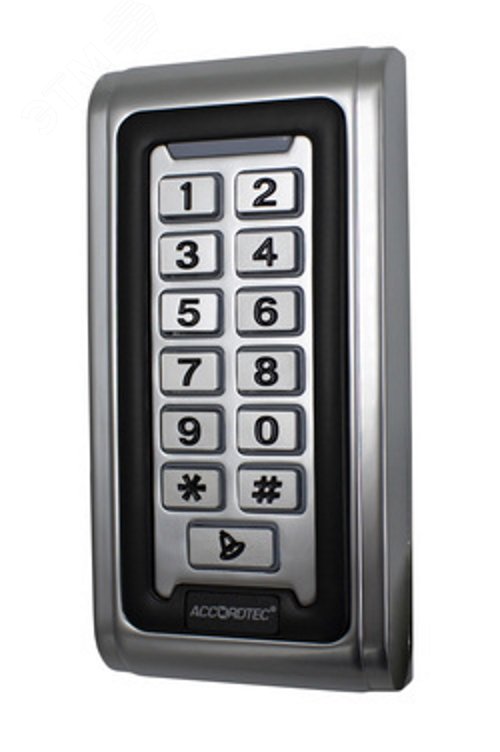 Изображение товара Панель кодовая со встроенным считывателем карт Mifare, питание DC 12V, антивандальный корпус,материал нержавеющая сталь, подсветка кнопок (шт)