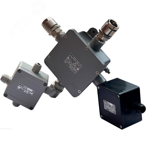 Изображение товара Коробка огнестойкая взрывозащищенная КВО-i-3 три кабельных ввода PG9 в комплекте, 0Ex ia IIC T6 Ga Ex ia IIIC T85C Da РО Ex ia I Ma, клеммная колодка от 0,75 до 2,0 мм2 (шт)