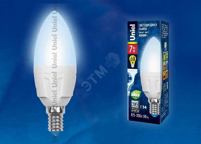 Лампа светодиодная LED 7вт 175-250В свеча матовая 600Лм Е14 4000К ЯРКАЯ UL-00002411 Uniel - превью 2