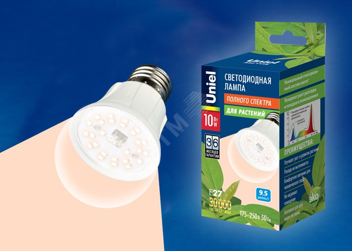 Лампа светодиодная для растений LED-A60-10W/SPFR/E27/CL PLP01WH спектр для фотосинтеза Форма A пластик UL-00001820 Uniel - превью 2