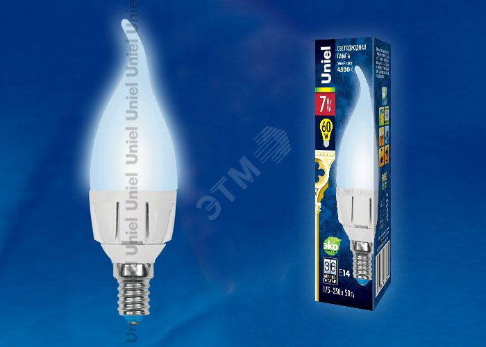 Лампа светодиодная LED 7вт 175-250В свеча на ветру матовая 600Лм Е14 4000К ЯРКАЯ UL-00002415 Uniel - превью 2