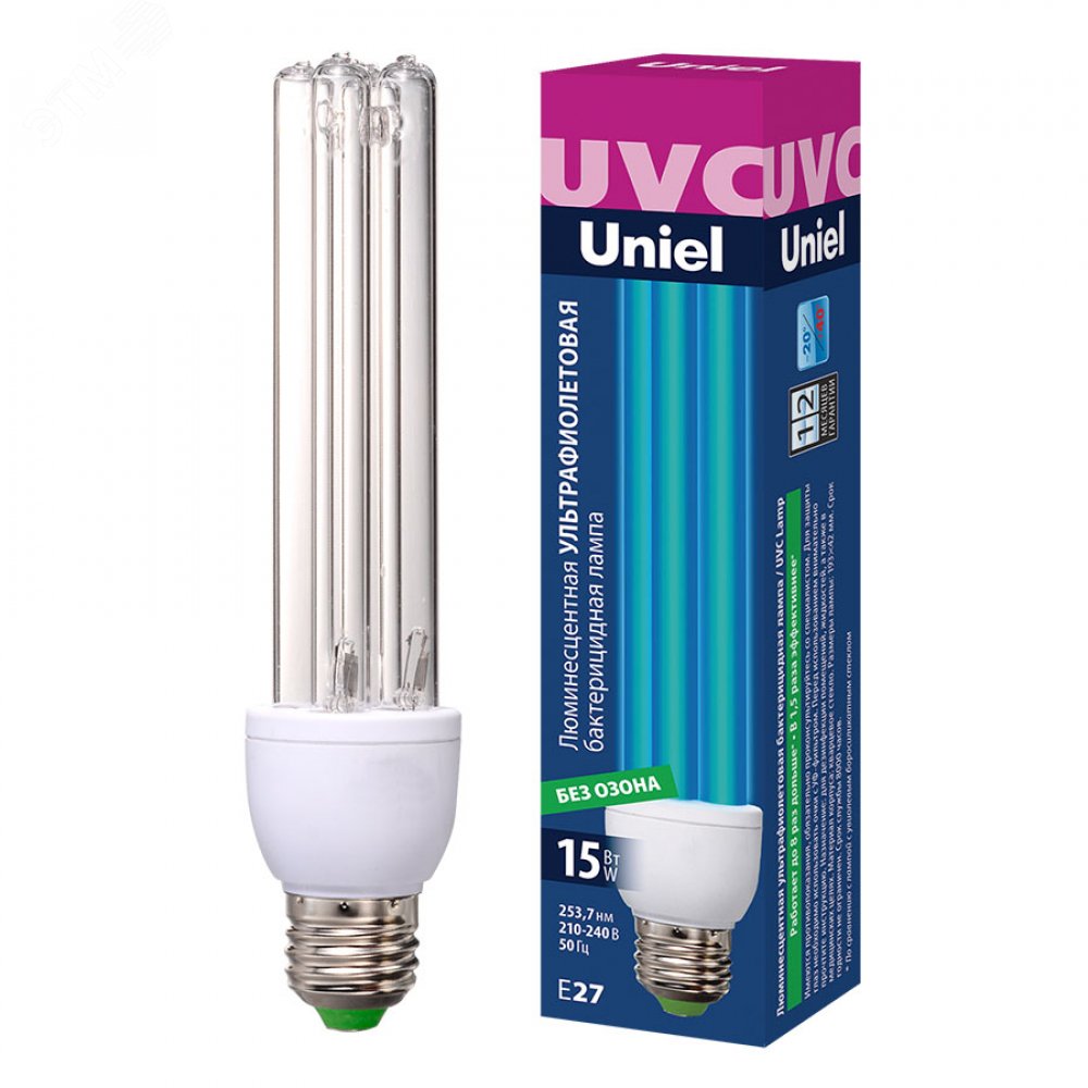 Лампа ультрафиолетовая бактерицидная. ESL-PLD-15/UVCB/E27/CL Спектр UVC 253,7нм. UL-00007270 Uniel