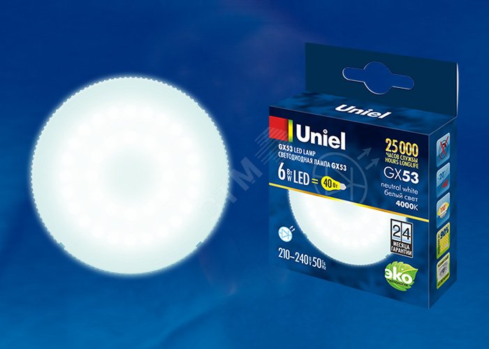Лампа светодиодная GX53 LED 6вт 210-240В 470Лм 4000К матовая UL-00001669 Uniel - превью 2