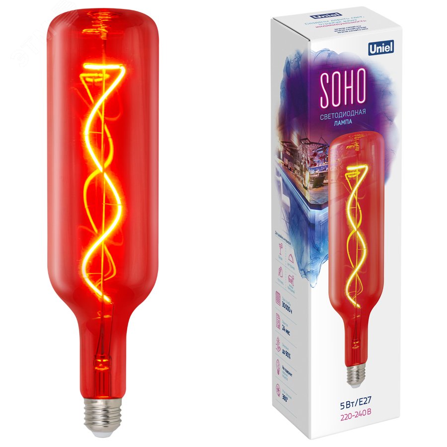 Лампа светодиодная SOHO LED-SF21-5W/SOHO/E27/CW RED GLS77RD Красная колба Спиральный филамент UL-00007626 Uniel - превью