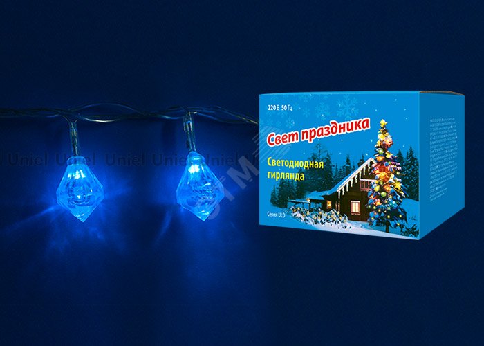 Изображение товара Гирлянда светодиодная Брильянты с контроллером 20 светодиодов 2,8 м синяя IP20 провод прозрачный ULD-S0280-020/DTA BLUE IP20 DIAMONDS (шт)