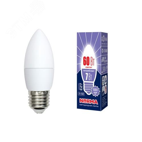 Лампа светодиодная LED-C37-7W/DW/E27/FR/NR Форма свеча, матовая.  Norma. Дневной (6500K). UL-00003797 Uniel