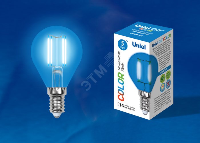 Лампа светодиодная декоративная цветная LED 5вт 200-250В шар 350Лм Е14 СИНИЙ Air color UL-00002989 Uniel - превью 2