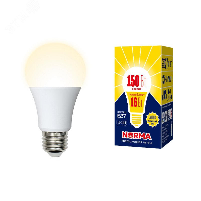 Изображение товара Светодиодная лампа Volpe LED-A60-16W/WW/E27/FR/NR теплый белый свет