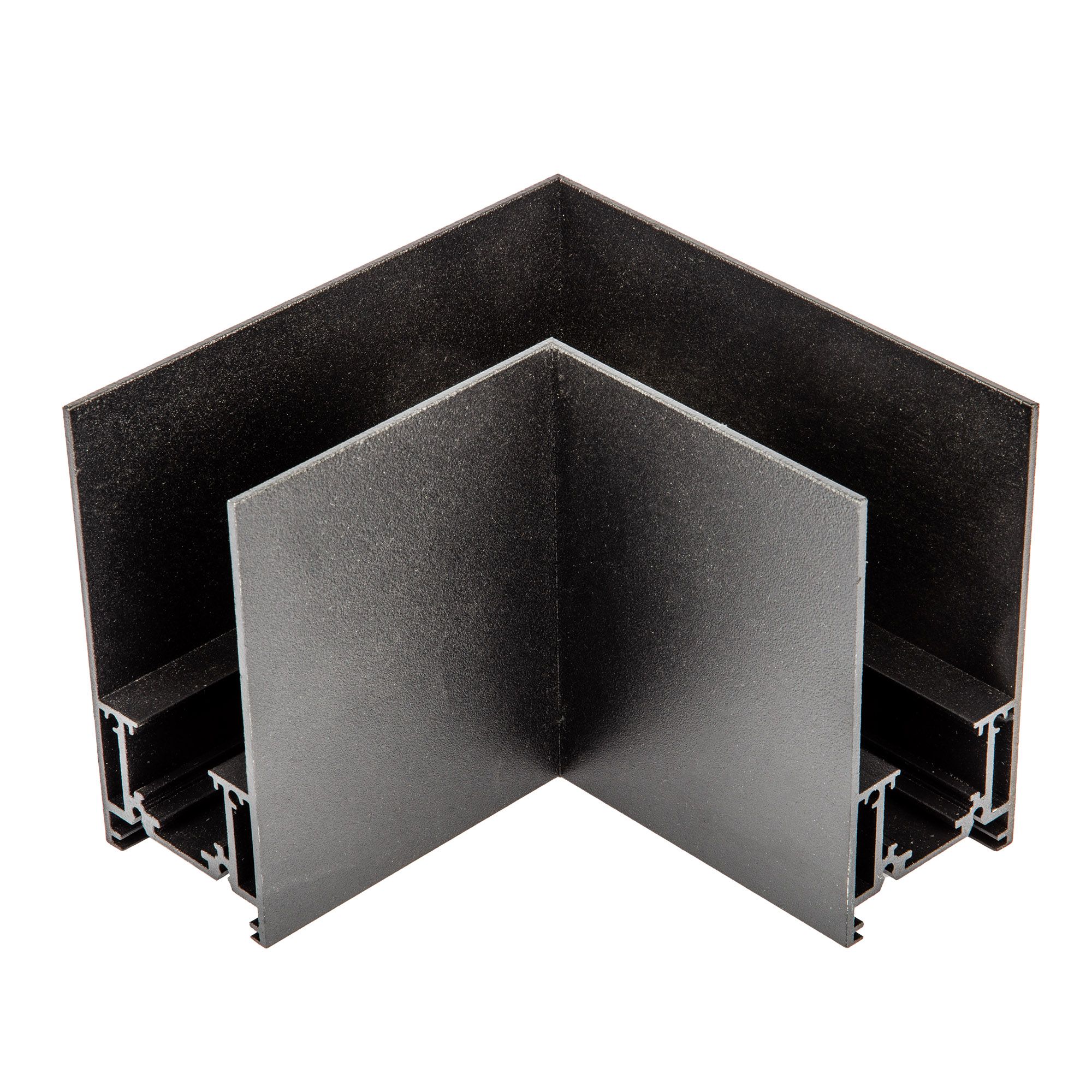 Коннектор UBX-MS21/35 BLACK для накладных магнитных шинопроводов, 35 мм. Угловой. Горизонтальный. Черный.