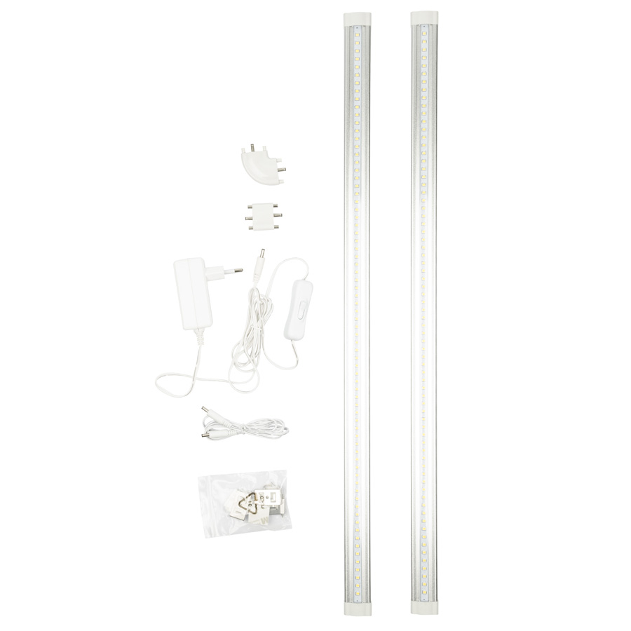 Светильники светодиодные для мебели UЛм-F45-2x6W/4500K IP20 SILVER набор из 2-х шт Механический выключатель 600х25х8мм 2х500Лм