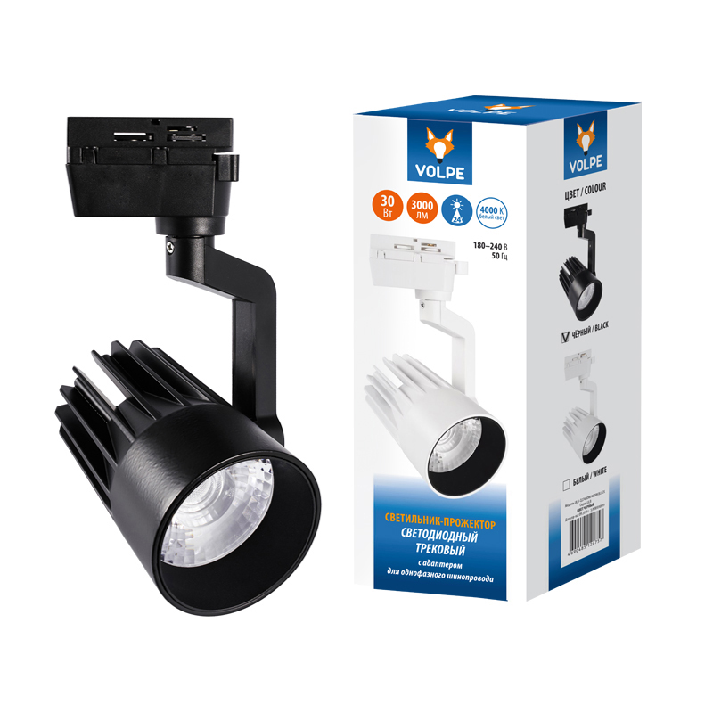 Светильник-прожектор ULB-Q274 30W/4000К BLACK светодиодный трековый 3000 Лм Белый свет (4000К) Корпус черный ТМ Volpe