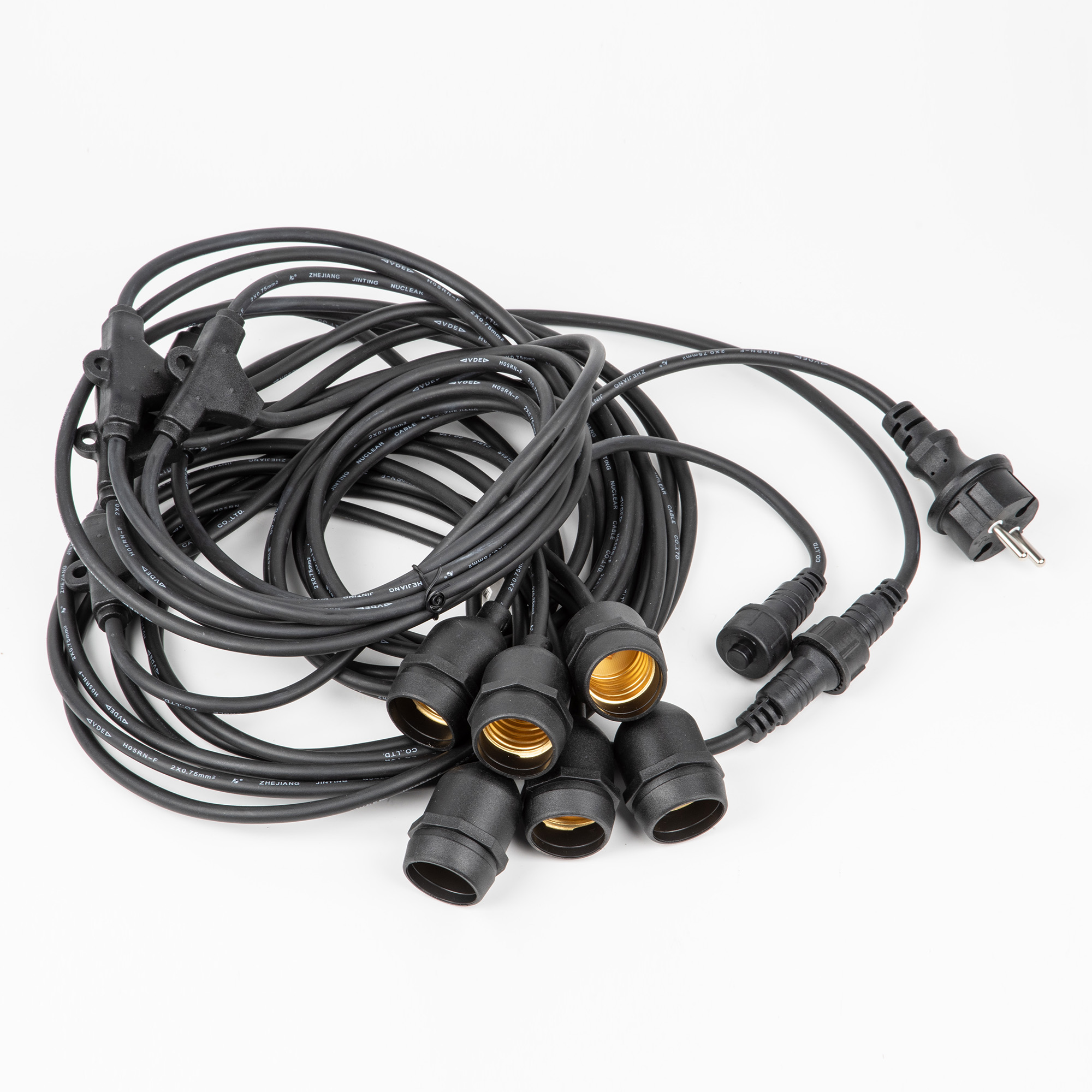 Гирлянда для освещения теплиц 5 м + 3 м сетевой шнур, 6 подвесов 1м с патроном E27, 100 см шаг, черная