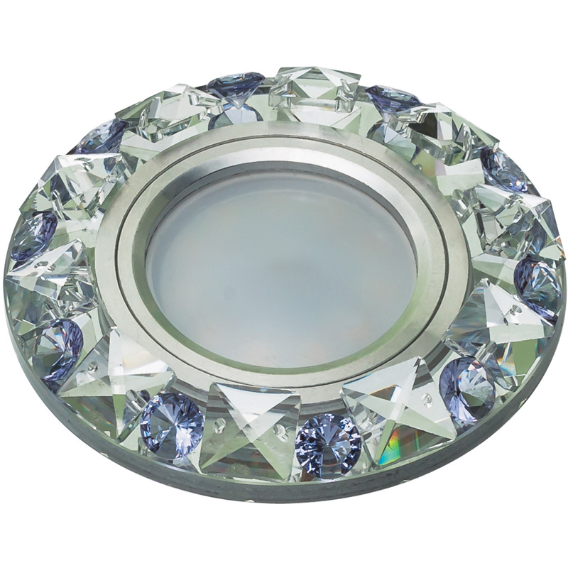 Светильник декоративный встраиваемый DLS-P123 GU5.3 CHROME/CLEAR+PURPLE без лампы металл, хром, отделка кристалл с элементами фиолетового ТМ Fametto