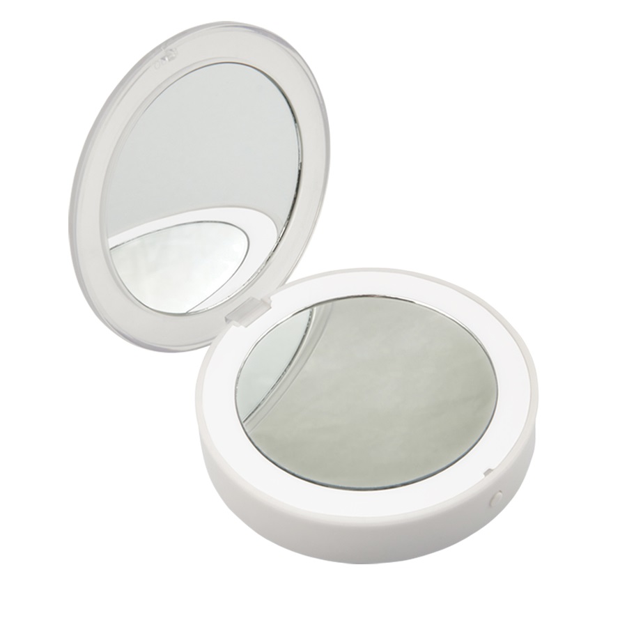 Зеркало карманное с подсветкой (1Х+2Х) ULK-F70 2AAA WHITE На батарейках 2AАА (не в/к). Белый.