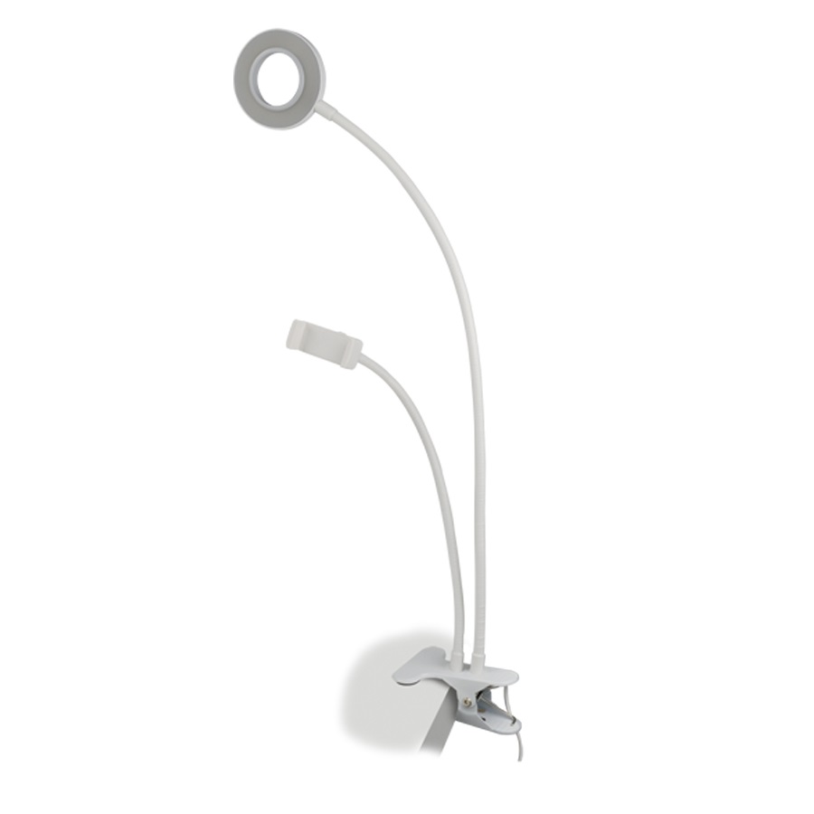 Светильник светодиодный, с диммером и штативом для телефона. ULK-F51-8W/SW/DIM IP20 WHITE Серия Backstage. Теплый свет(3000К)/Белый свет(4000К)/Дневной свет(6500К). Белый.