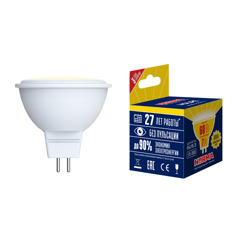 Лампа светодиодная LED-JCDR-10W/WW/GU5.3/NR форма JCDR, матовая, Norma, теплый (3000K)
