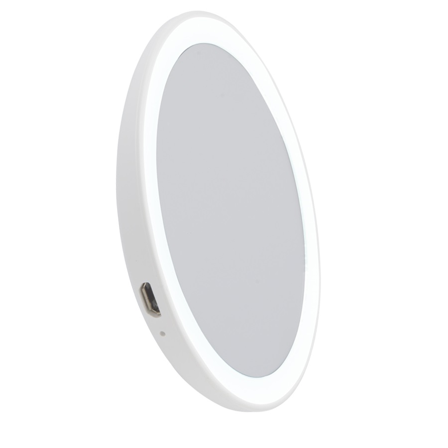 Зеркало карманное ULK-F73 SW/DIM/RECH WHITE с подсветкой с диммером Backstage Аккумулятор Li-Ion 150мАч в/к Теплый свет(3000К)/(4000К)/Дневной свет(6500К) белый