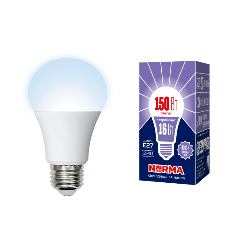 Лампа светодиодная LED-A60-16W/DW/E27/FR/NR форма A, матовая, Norma, дневной (6500K)