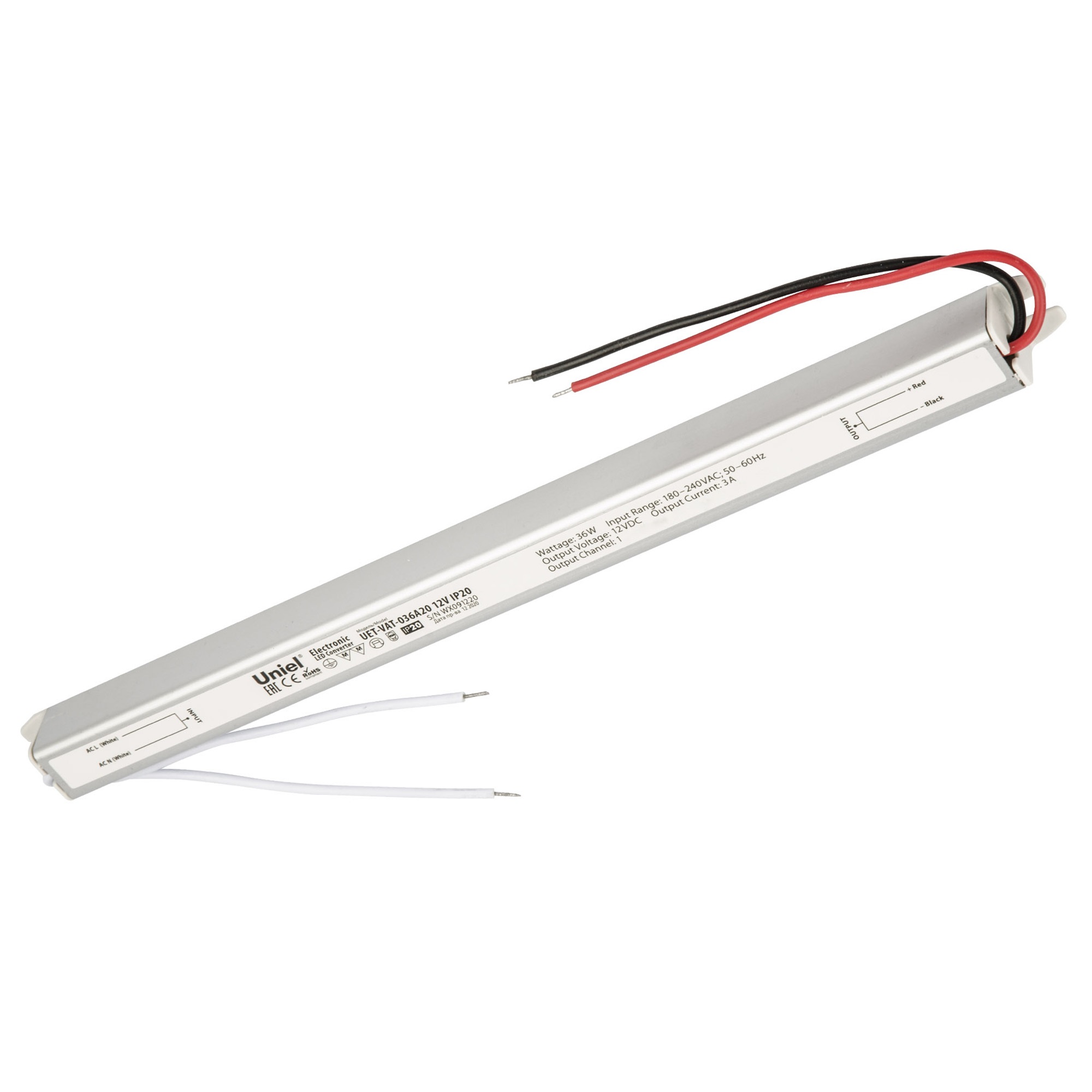 Блок питания ультратонкий 36Вт 12В Металлический корпус UET-VAT-036A20 12V IP20