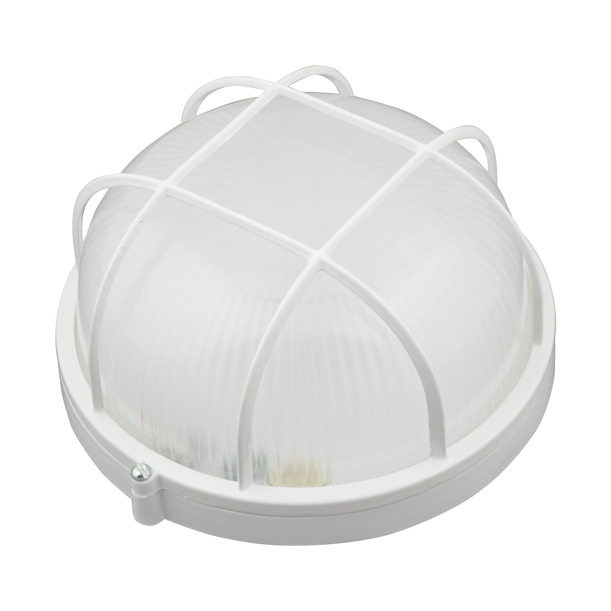 Светильник светодиодный влагозащищенный круг с решеткой дневной 6000K 1200 Лм 188 мм диаметр белый корпус