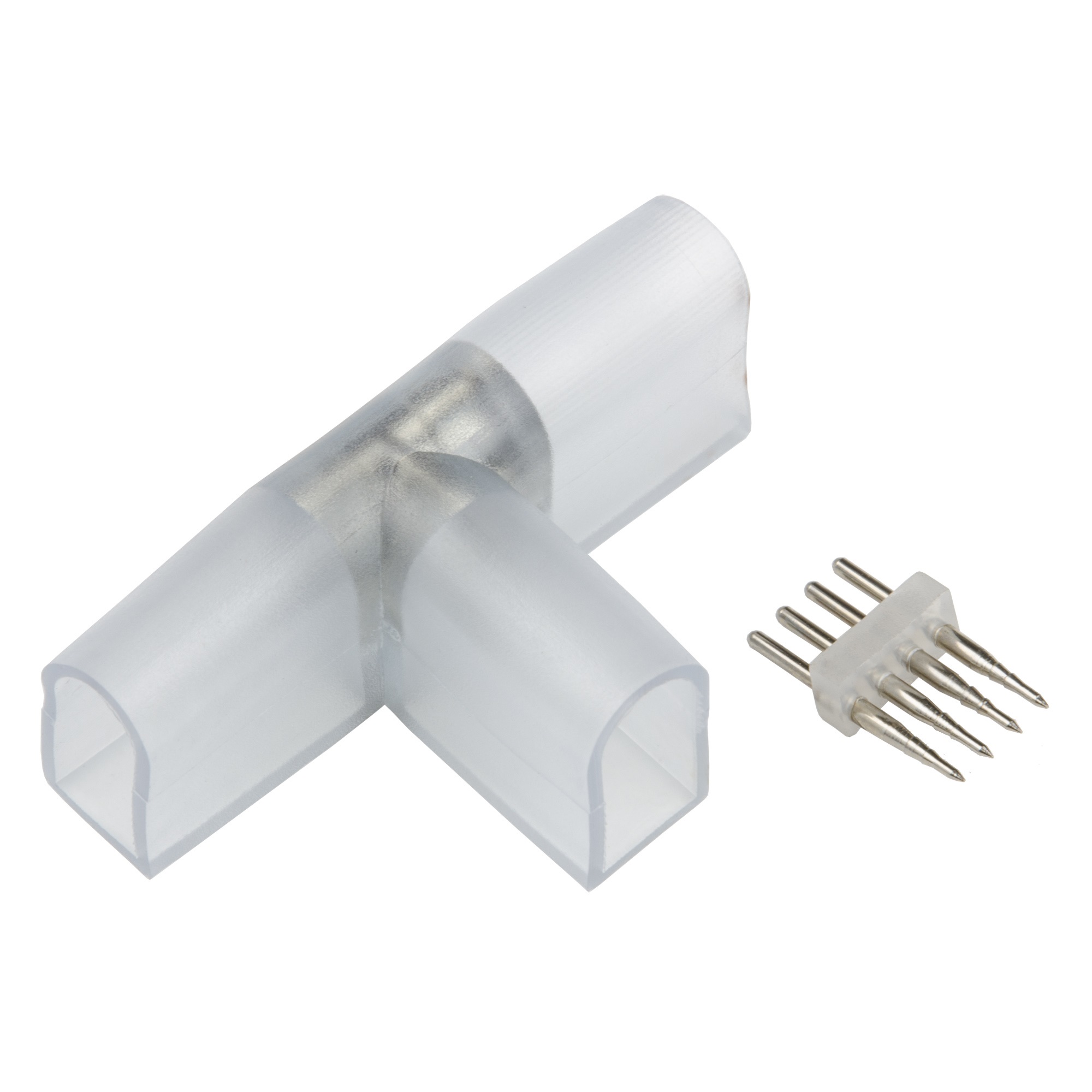 Соединитель контактный Т-образный для светодиодных лент ULS-N22 RGB NEON 220В, 10x18мм, 4 контакта, прозрачный, 10 штук в пакете