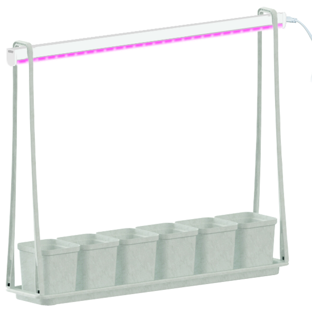 Набор Минисад светильник для растений светодиодный с подставкой Спектр для рассады и цветения 6 кашпо в/к мраморные