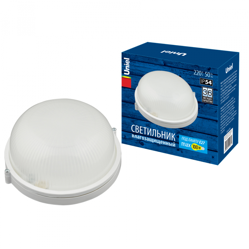 Светильник влагозащищенный под лампу Е27 UWL-R01 100W/E27 IP54 WHITE Круг