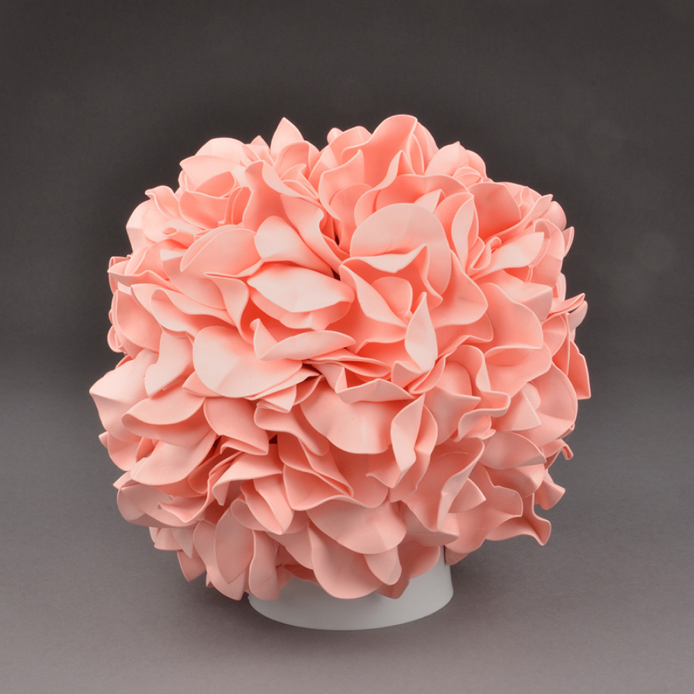 Светильник светодиодный со сменной лампой (в/к) Гортензия Белый/Лосось E27, теплый белый свет (3000K). Плафон D150мм, прозрачный. Белое основание.