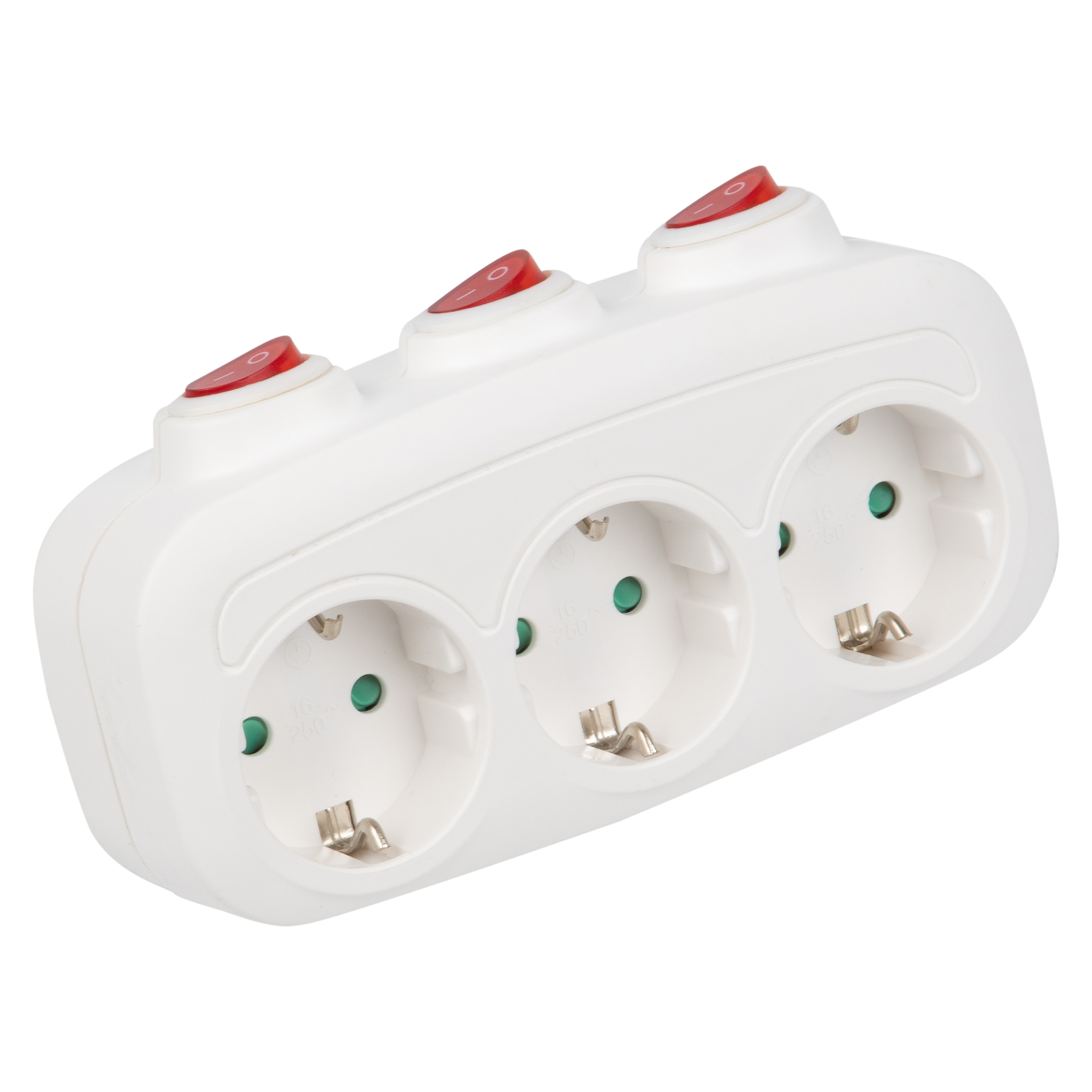 Разветвитель сетевой S-GES3-16OB WHITE с выключателем, с/з. 3 гнезда. 16А, 3500Вт. Белый