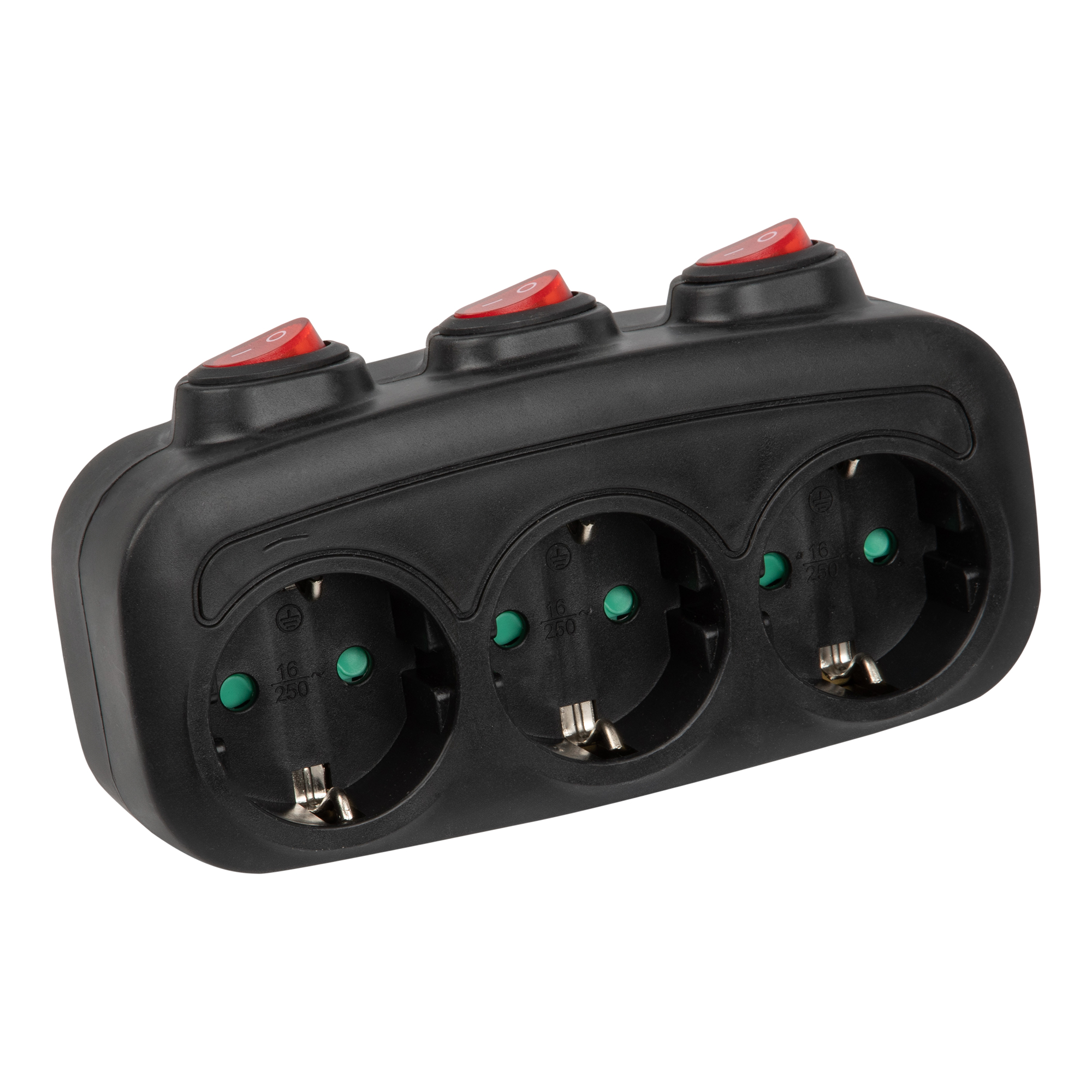 Разветвитель сетевой S-GES3-16OB BLACK с выключателм, с/з. 3 гнезда. 16А, 3500Вт. Черный. ТМ Uniel