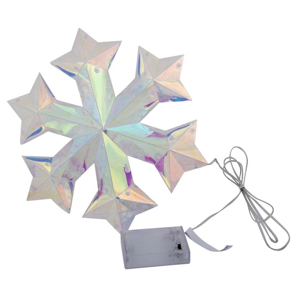 Светильник декоративный Снежинка на батарейках 3AA не в комплекте 100 светодиодов, белый свет, радужный цвет корпуса, ULD-R512 3АА SNOWFLAKE