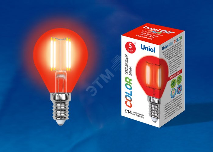 Лампа светодиодная декоративная цветная LED 5вт 200-250В шар 350Лм Е14 КРАСНЫЙ Air color UL-00002985 Uniel - превью 2