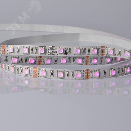 Лента светодиодная гибкая на самоклеящейся основе. ULS-5050-60LED/m-10mm-IP20-DC24V-14,4W/m-5M-RGB Упаковка - катушка 5 м. в герметичной упаковке. IP20. Угол излучения 120 . Мультиколор - фото 1