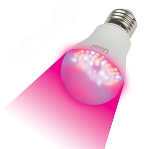 Лампа светодиодная для растений LED-A60-9W/SP/E27/CL ALM01WH спектр для рассады Форма A пластик
