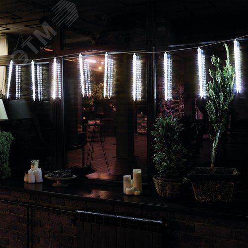 Гирлянда Занавес светодиодный фигурный Сосульки соединяемый 10 подвесов 300 светодиодов Размер 3х0,5м Цвет свечения белый IP44 прозрачный провод Упаковка картон ULD-E3005-300/DTK WHITE IP44 ICICLE - фото 6