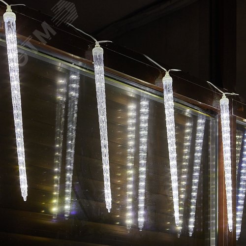 Гирлянда Занавес светодиодный фигурный Сосульки соединяемый 10 подвесов 300 светодиодов Размер 3х0,5м Цвет свечения белый IP44 прозрачный провод Упаковка картон ULD-E3005-300/DTK WHITE IP44 ICICLE - фото 9