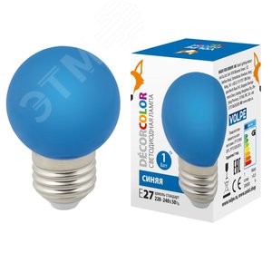 Лампа декоративная светодиодная LED-G45-1W/BLUE/E27/FR/С Форма шар матовая Цвет синий Картон - фото 1