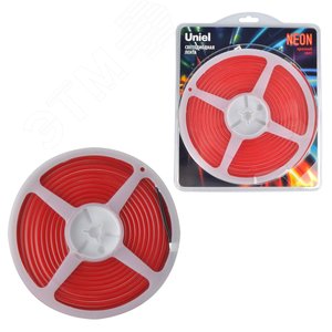 Лента светодиодная гибкий неон 9Вт/м 12В красный IP67 120 LED/м катушка 5м. в блистере - фото 1