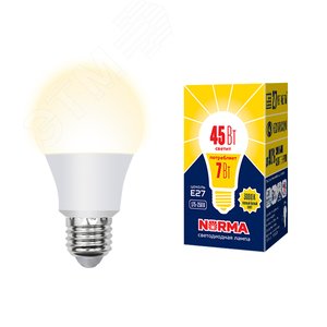 Лампа светодиодная LED-A60-7W/3000K/E27/FR/NR Форма A матовая  Norma Теплый (3000K) Картон Uniel