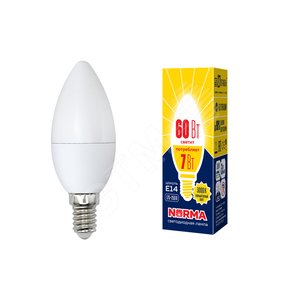 Лампа светодиодная LED-C37-7W/WW/E14/FR/NR Форма свеча, матовая.  Norma. Теплый (3000K). UL-00003796 Uniel