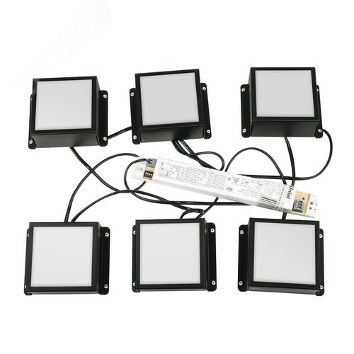 Светильники светодиодные потолочные встраиваемые Грильято 42 Вт для ячеек 100х100мм комплект из 6 штук белый свет 4000K 4728Лм корпус черный в комплекте с источником питания ULP-1010 42W/4000К IP40 GRILYATO OPAL BLACK KIT06 - фото 1