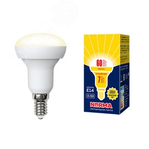 Лампа светодиодная LED-R50-7W/WW/E14/FR/NR . Форма Рефлектор, матовая.  Norma. Теплый (3000K).