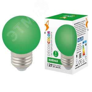 Лампа декоративная светодиодная LED-G45-1W/GREEN/E27/FR/С Форма шар матовая Цвет зеленый Картон - фото 1