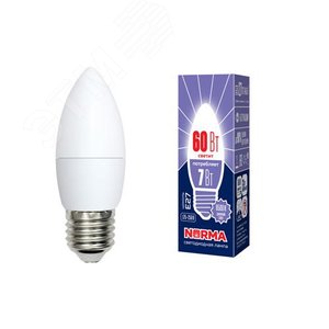 Лампа светодиодная LED-C37-7W/DW/E27/FR/NR Форма свеча, матовая.  Norma. Дневной (6500K).