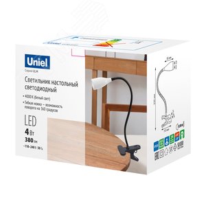 Светильник настольный светодиодный прищепка Механический выключатель ULM-D501 4W/4000K BLACK Черный - фото 1