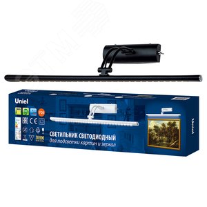 Изображение товара Светильник светодиодный ULT-F34-7W-4000K IP20 BLACK для подсветки картин и зеркал. 600 Lm. Механический выключатель. Черный. (шт)