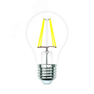 Лампа светодиодная LED-A60-5W/3000K/E27/CL/SLF Форма A прозрачная Теплый белый свет (3000K) ТМ Volpe