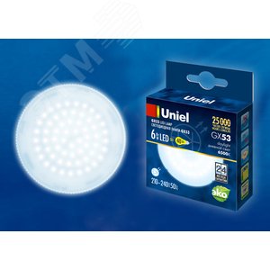Лампа светодиодная матовая LED-GX53-6W-6500K-GX53-FR PLZ01WH Дневной свет 6500K Картон ТМ Uniel