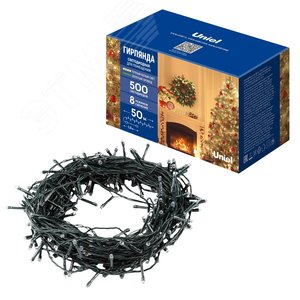 Гирлянда светодиодная 50 м 500 светодиодов теплый белый свет зеленый провод ULD-S5000-500/DGA WARM WHITE IP20 - фото 1