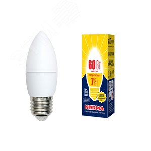 Лампа светодиодная LED-C37-7W/WW/E27/FR/NR Форма свеча, матовая.  Norma. Теплый (3000K). UL-00003799 Uniel